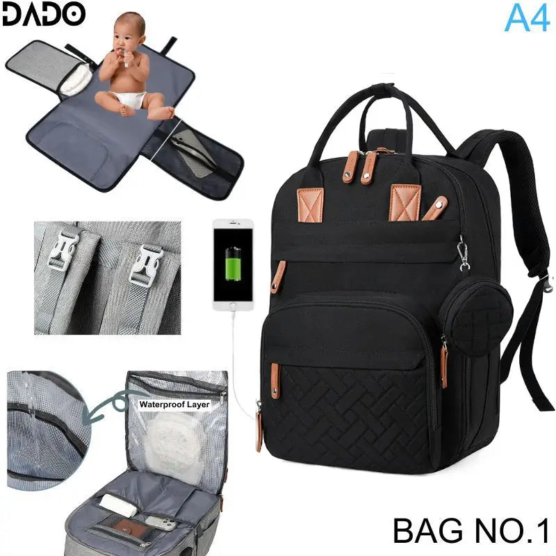 Sac Maternite Grande Capacité Matelassé USB