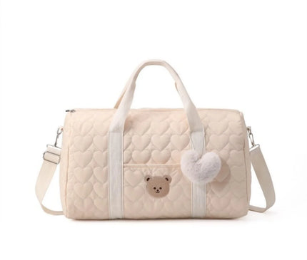Sac Maternite Quilté Cœurs Ourson Fourre-tout
