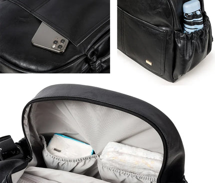 Sac Maternite Sac à Dos Cuir Texturé Noir