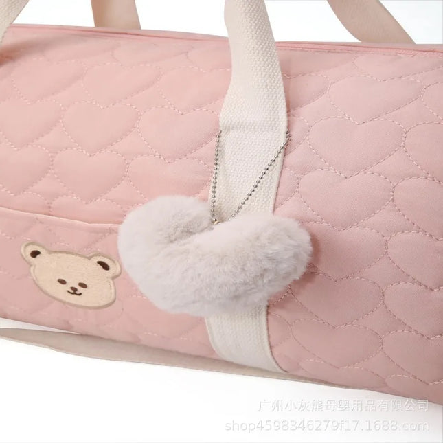Sac Maternite Quilté Cœurs Ourson Fourre-tout