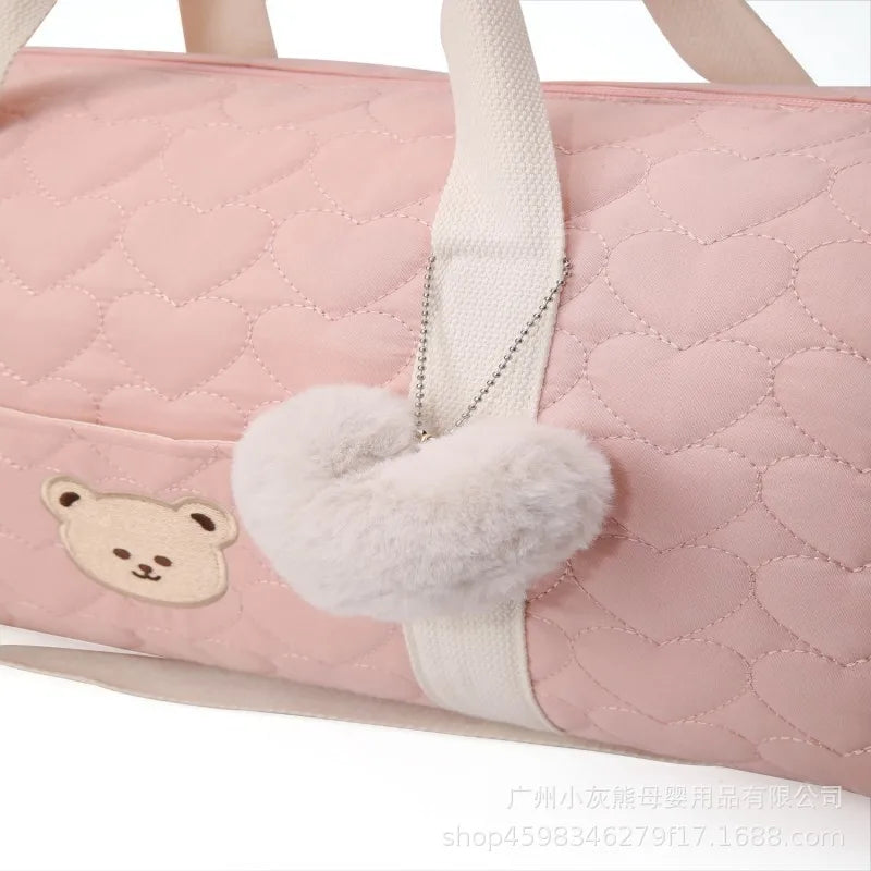 Sac Maternite Quilté Cœurs Ourson Fourre-tout