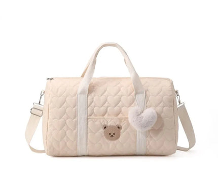 Sac Maternite Quilté Cœurs Ourson Fourre-tout