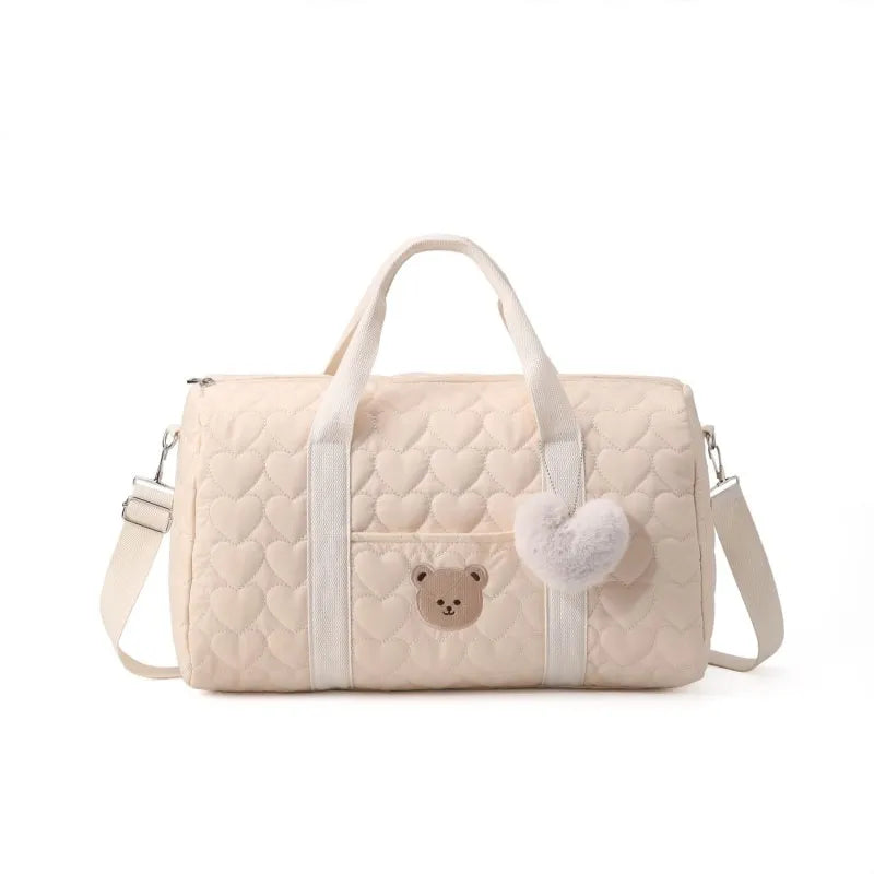 Sac Maternite Quilté Cœurs Ourson Fourre-tout