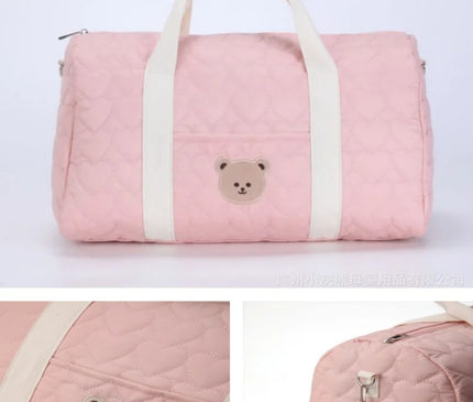 Sac Maternite Quilté Cœurs Ourson Fourre-tout