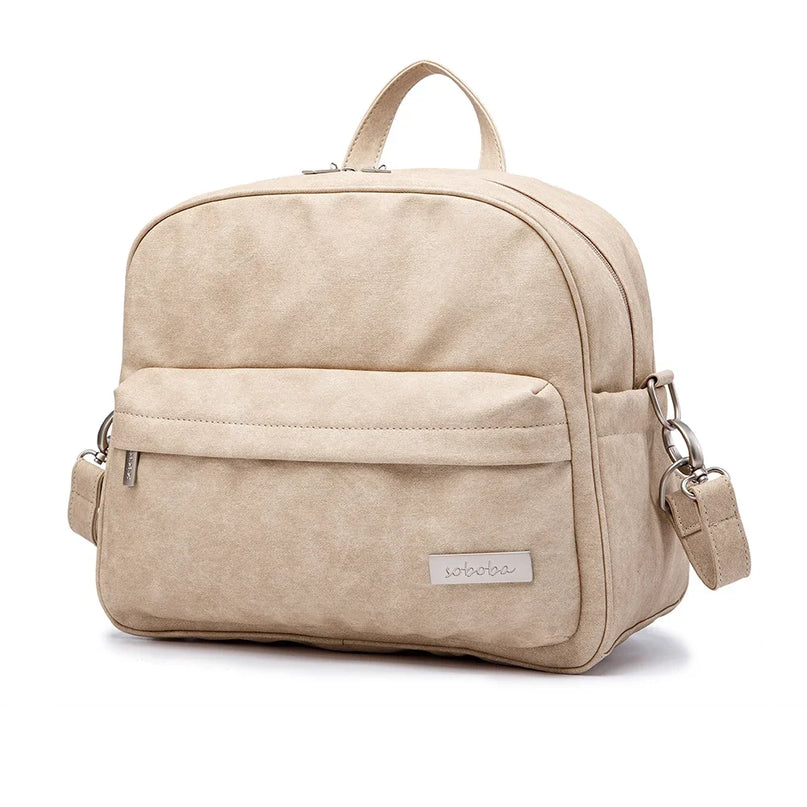 Sac Maternite Moderne Finition Cuir PU Beige