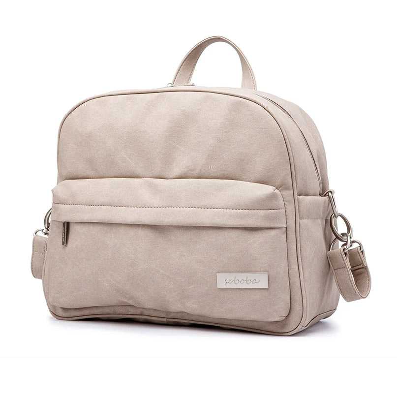 Sac Maternite Moderne Finition Cuir PU Beige