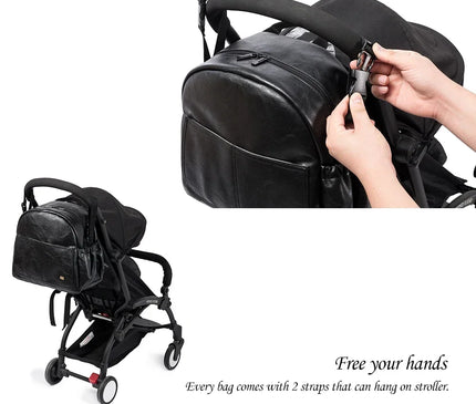 Sac Maternite Sac à Dos Faux Cuir Noir