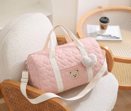 Sac Maternite Quilté Cœurs Ourson Fourre-tout