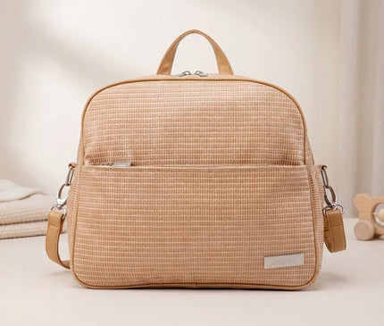 Sac Maternite à Dos Imperméable Texturé Beige