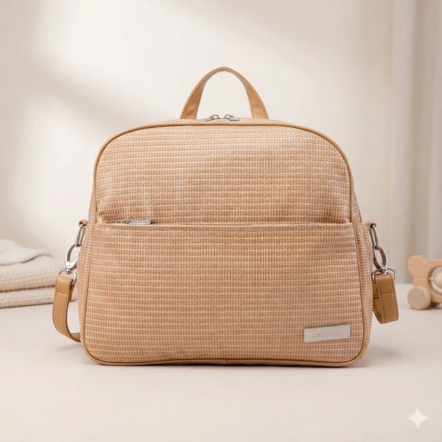 Sac Maternite à Dos Imperméable Texturé Beige