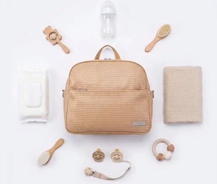 Sac Maternite à Dos Imperméable Texturé Beige