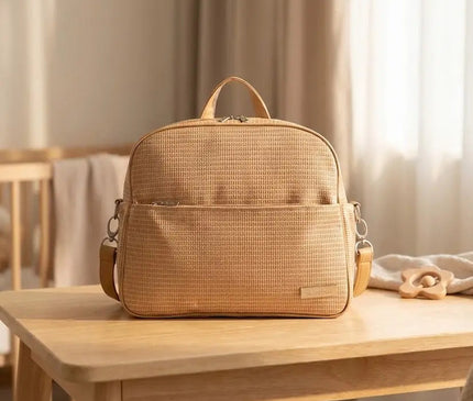 Sac Maternite à Dos Imperméable Texturé Beige